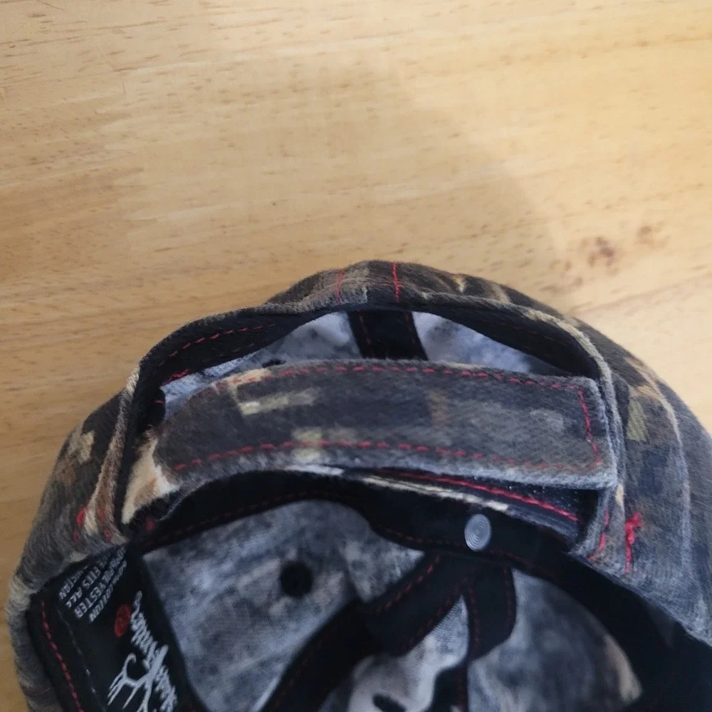 Black Antler Camo Hunting Hat Adjustable Strap Embroidered Antlers Cap - Picture 7 of 8